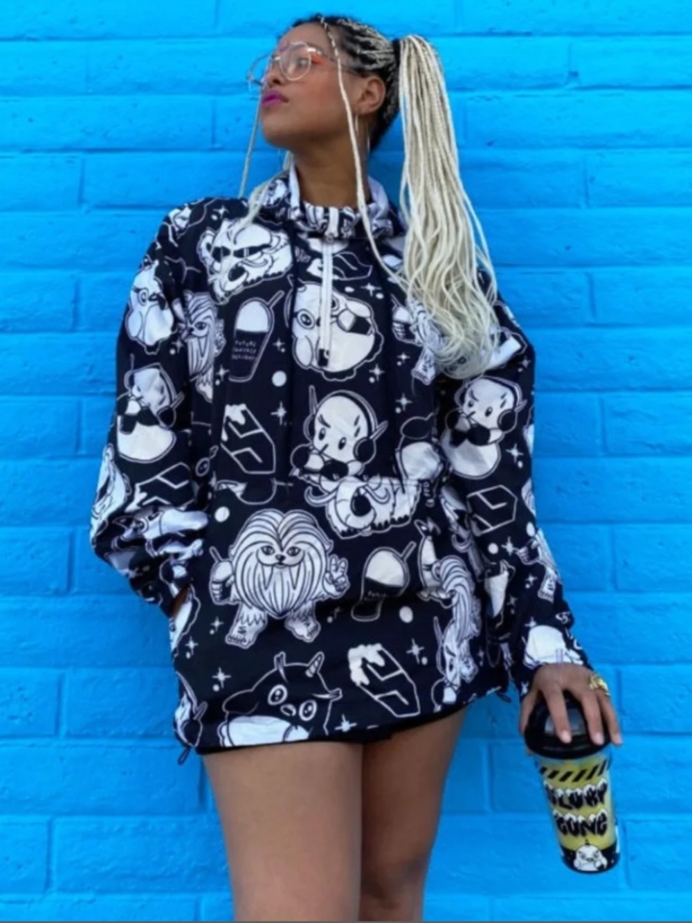 Future Fantasy Delight Printed Half Zip Hoodie - Size XS
